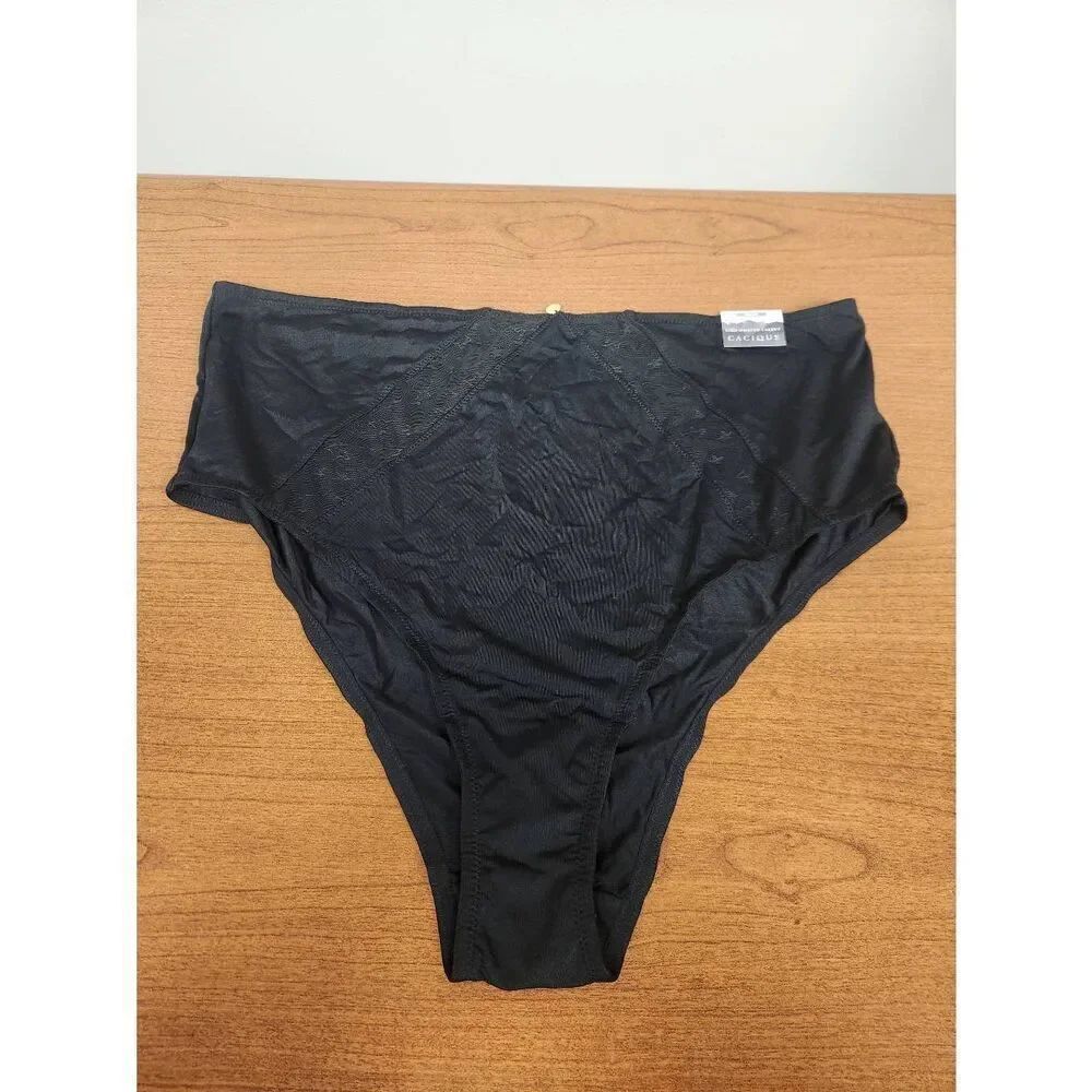 NWT Cacique 22/24 black cheeky cotton brief. Has lace accents